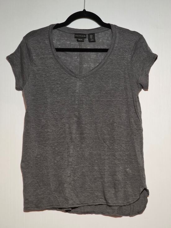 Tahari Tops - S Tahari Gray 100% Linen V-Neck Tee Short Sleeve Lightweight Resort Casual